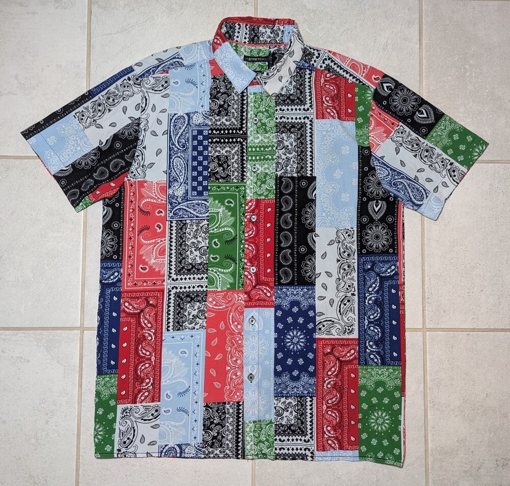 Drill Clothing Men's Medium Handkerchief Bandana Paisley Button Front Shirt